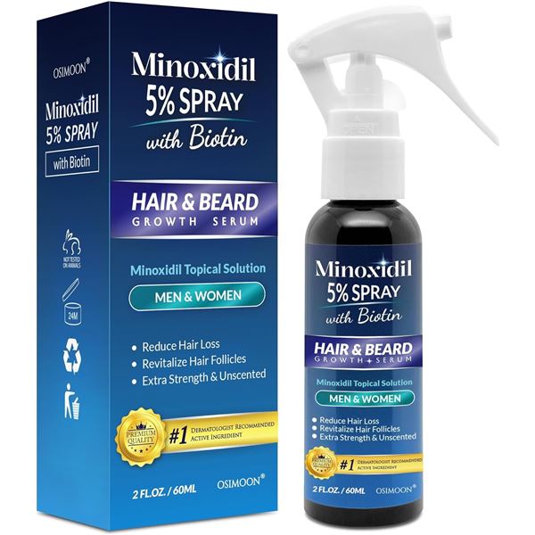 NEW 60ML MINOXIDIL 5% SPRAY W/BIOTIN FOR HAIR GROW