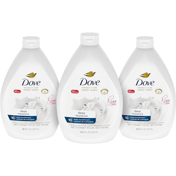 NEW 3 X 1L DOVE HAND WASH DEEP MOISTURE