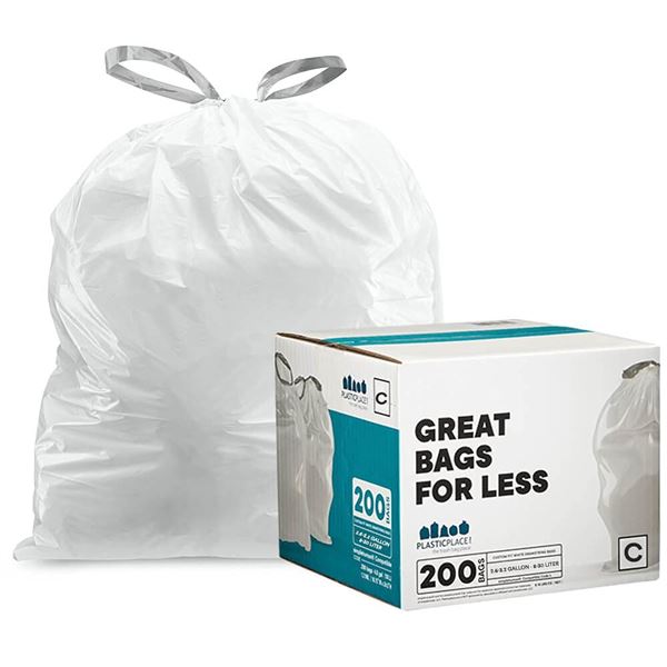 NEW 200 BAGS PLASTIC PLACE WHITE TRASH BAGS