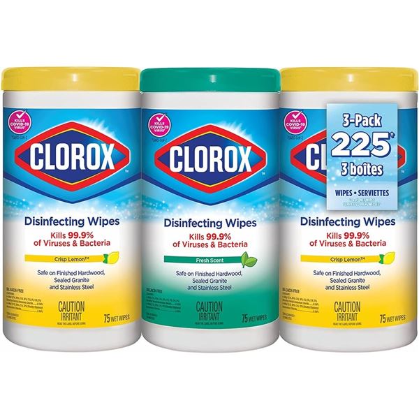 NEW 3 X 225 PACK CLOROX DISINFECTING WIPES