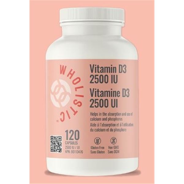 NEW 3X120 CAPSULES WHOLISTIC VITAMIN D3 2500IU