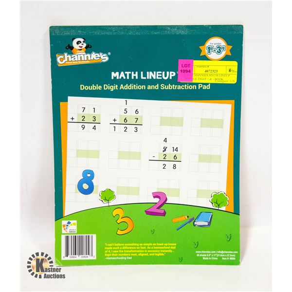 NEW CHANNIES MATH LINEUP DOUBLE DIGIT + & - BOOK