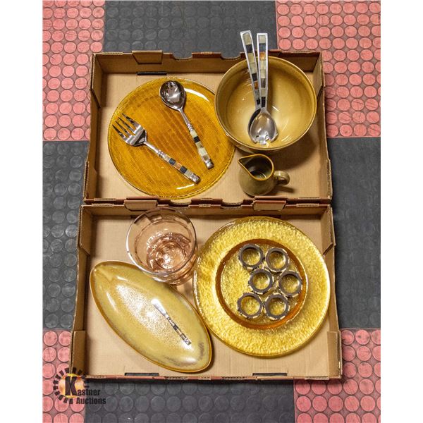 AMBER DINNER SET 6 ITALIAN GLASS HAMMERED