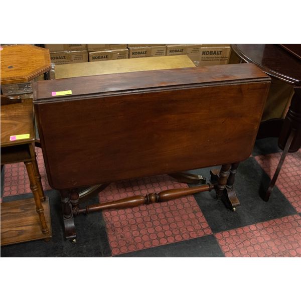 ANTIQUE SOLID WOOD ROLLING DINING TABLE