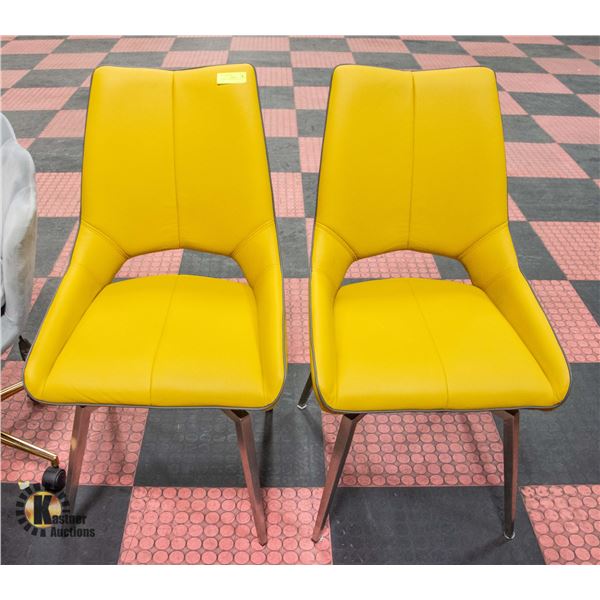 2 MUSTARD YELLOW SWIVELING DINING ROOM CHAIRS