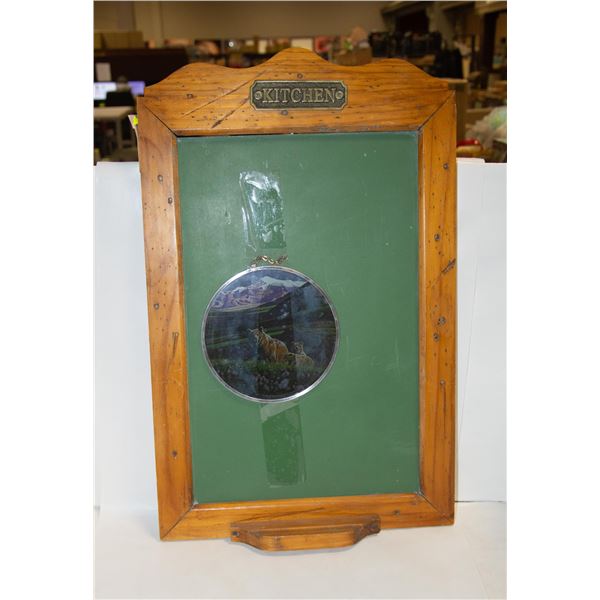 BRASS "KITCHEN" ACCENTED WOODEN FRAMED