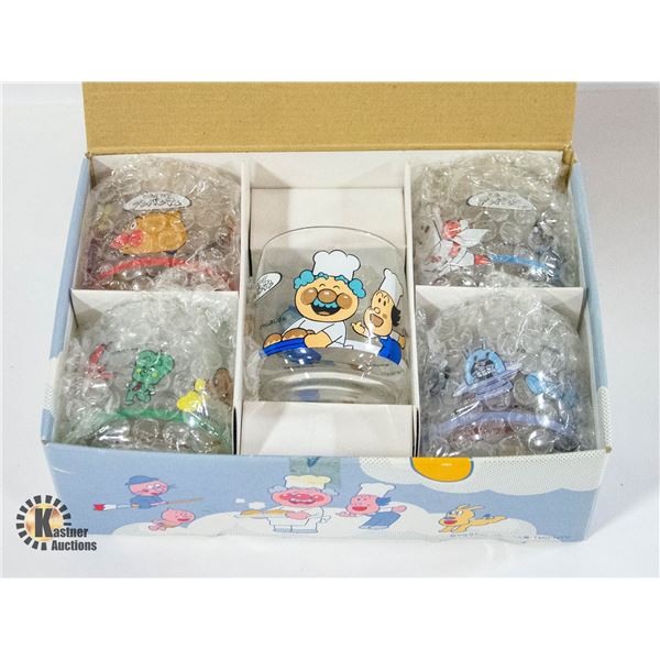 VINTAGE 5 CHINESE CHARCTER GLASSES