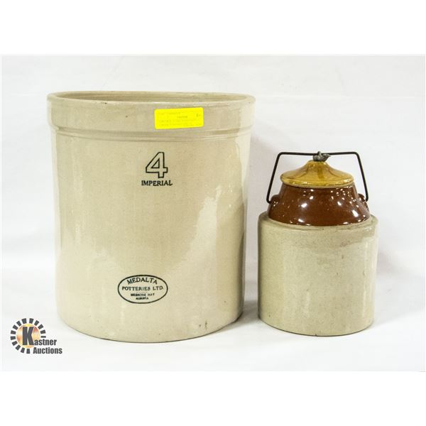 VINTAGE MEDALTA IMPERIAL 4 CROCK W/SMALL LIDDED