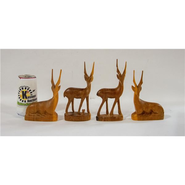 4 WOOD ANTELOPE CARVINGS - ESTATE