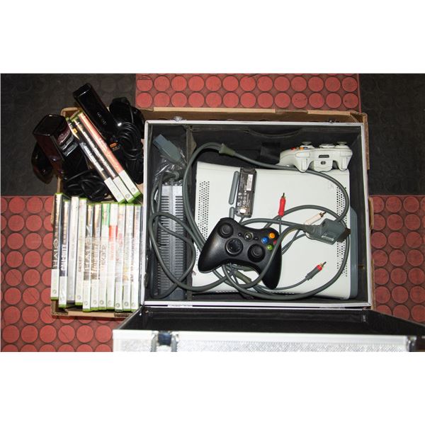 XBOX 360, 2 CONTROLLERS, 2 CAMERAS, 14 GAMES+CASE