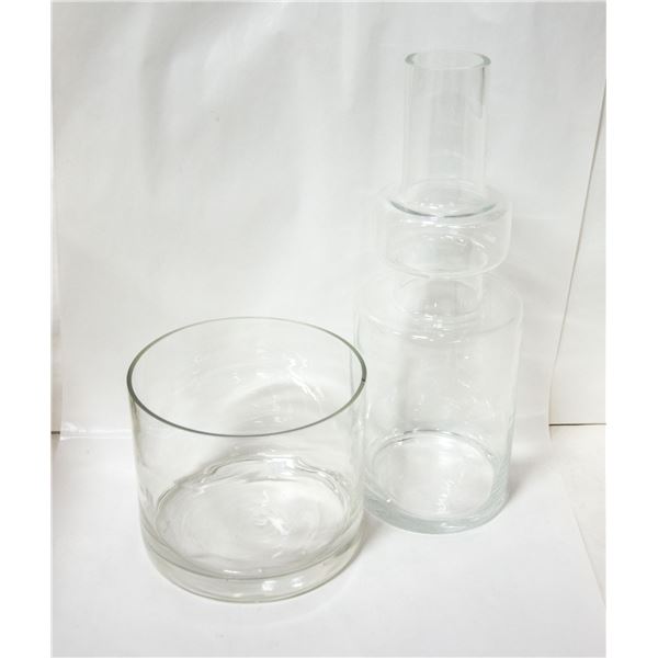 GLASS VASE 15 INCHES & GLASS BOWL 7 INCHES