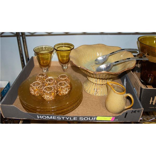 AMBER DINNERWARE SET 6 PLATES MUGS WINE