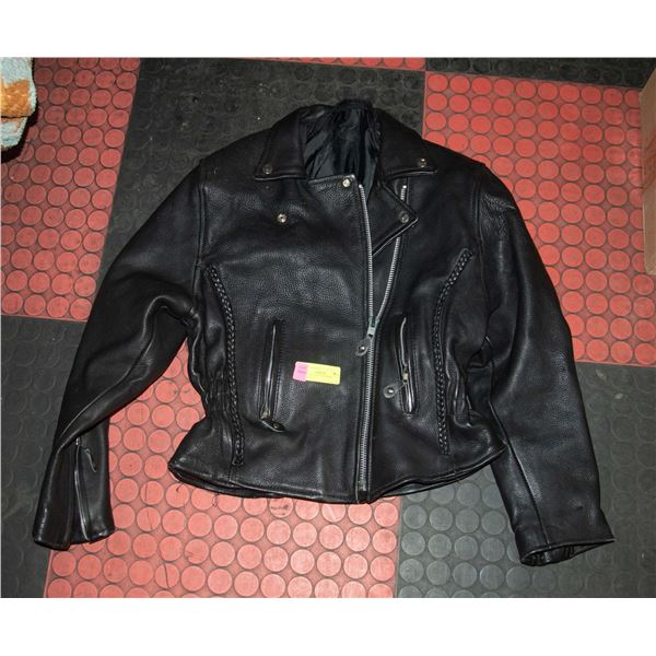 LADIES M/L LEATHER BIKER COAT-ESTATE