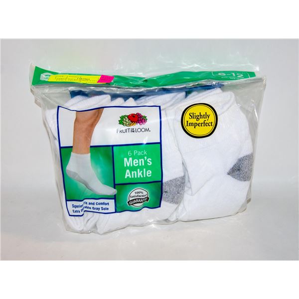 ANKLE SOCKS WHITE 6-12 SIZE 6-PACK FRUIT OF