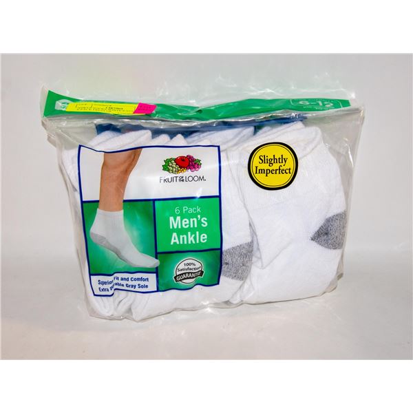ANKLE SOCKS WHITE 6-12 SIZE 6-PACK FRUIT OF