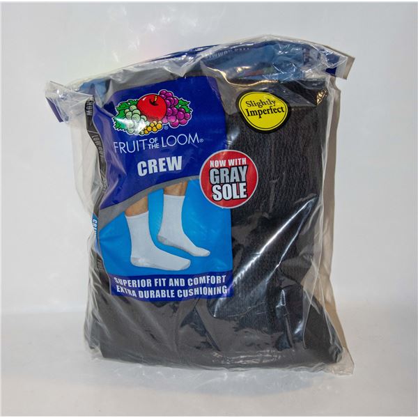 BLACK CREW SOCKS 12-16 SIZE 6-PACK FRUIT OF