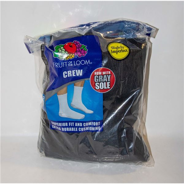 BLACK CREW SOCKS 12-16 SIZE 6-PACK FRUIT OF