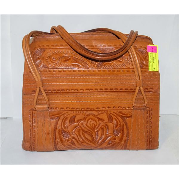 VINTAGE TOOLED LEATHER LADIES LARGE PURSE-ESTATE