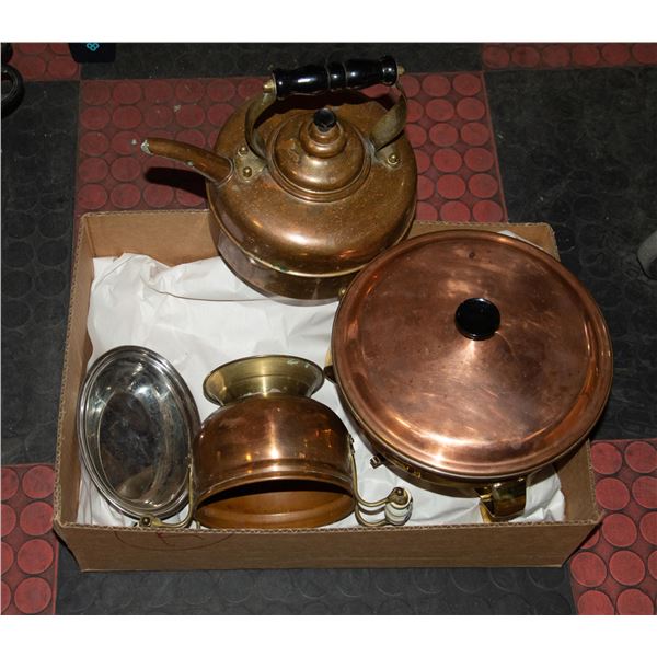 VINTAGE COPPER CHAFING DISH/TEA KETTLE- LOT