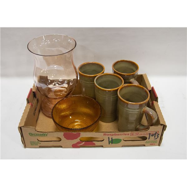 AMBER DINNERWARE SET 4 GLASS PLATES 9 INCH