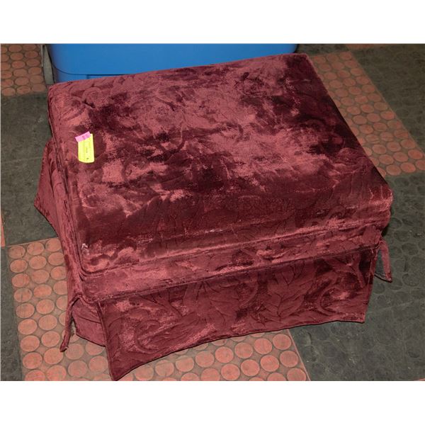 VINTAGE BURGANDY VELVET FOOT STOOL