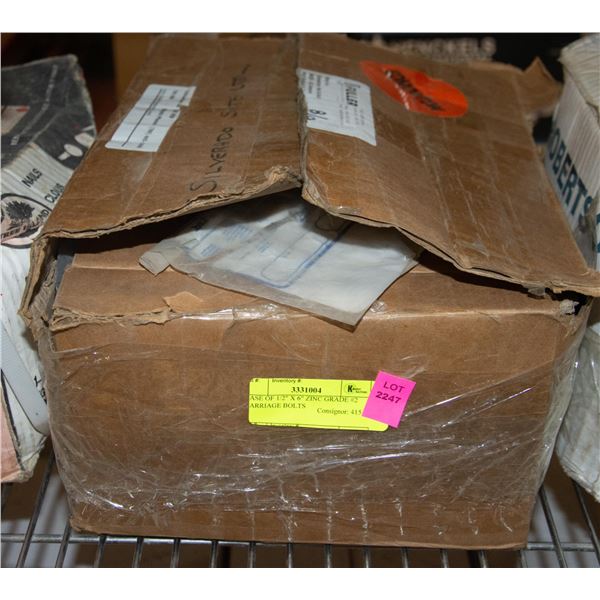 CASE OF 1/2" X 6" ZINC GRADE #2 CARRIAGE BOLTS