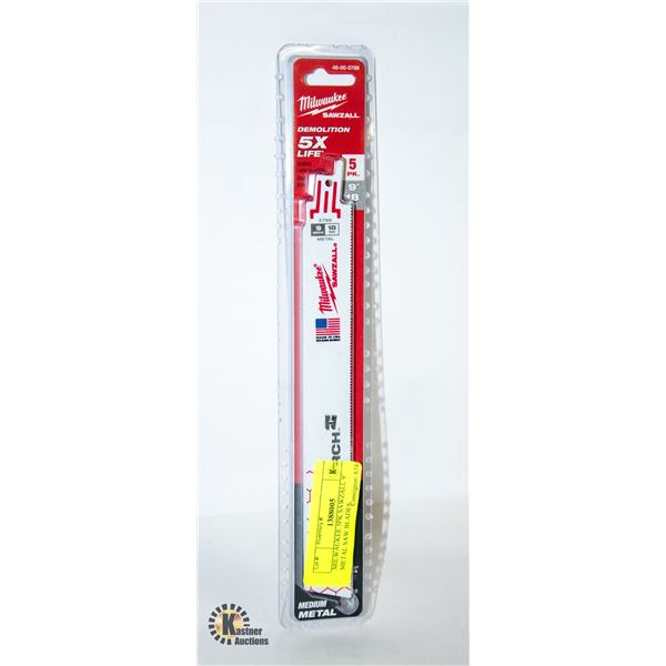 MILWAUKEE 5PK SAWZALL 9" METAL SAW BLADES