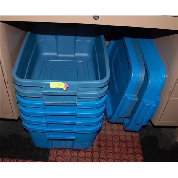 6 RUBBERMAID 38L TOTES WITH LIDS