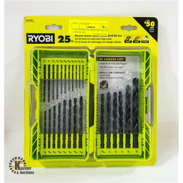 NEW RYOBI 25PC DRILL BIT SET 3X LONGER LIFE