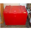 Image 1 : WOODEN ROLLING STORAGE CHEST PAINTED RED H-23.5"