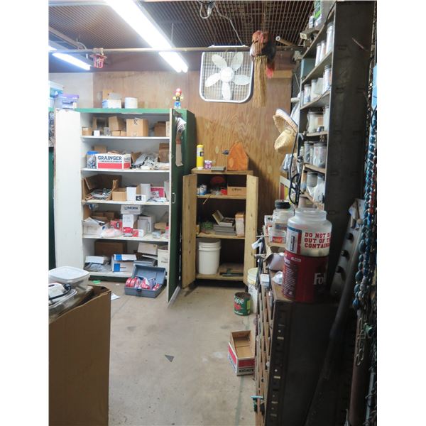 Contents of Shelves: Hardware, Fittings, Tubing, Signs, Faucets, Microwave, etc (shelves not include