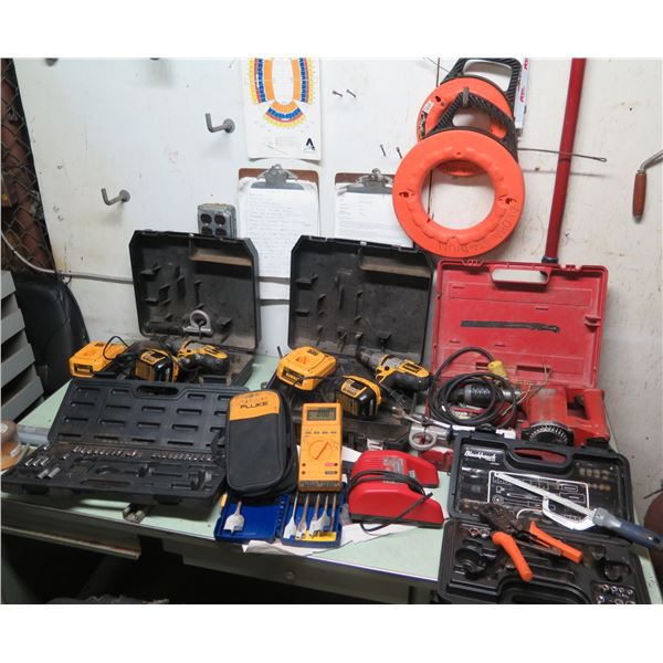 Multiple Power & Hand Tools, Blackhawk Proto, Fluke Multimeter, etc (drills don't hold charge/no cor
