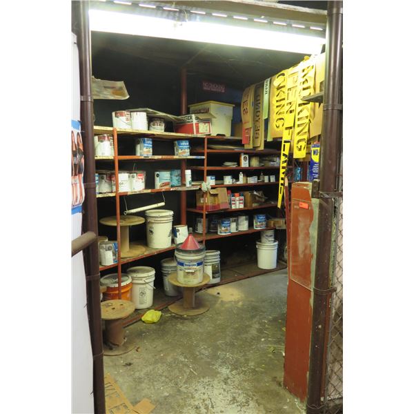 Contents of Shelves: Paint, Thinners, Hose, Stencils, Locker, etc (shelves not included)