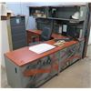 Image 1 : L-Shaped Desk Arrangement w/ Hutch Shelving, Undercounter File Cabinets & Chair 90" x 90" x 24" (con