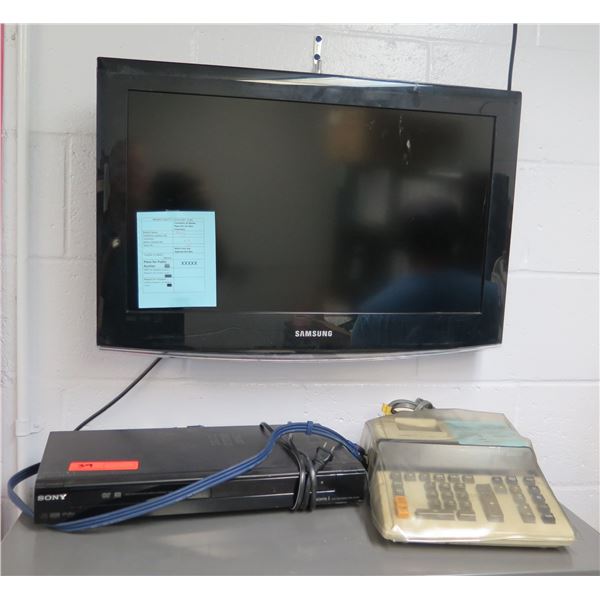 Samsung Wall-Mount TV, Sony DVD Player & Calculator