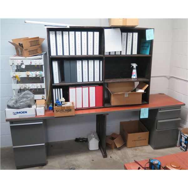 Metal Desk w/ 5 Drawers & Top Hutch Shelving 96" x 24" x 30"H (contents not included)