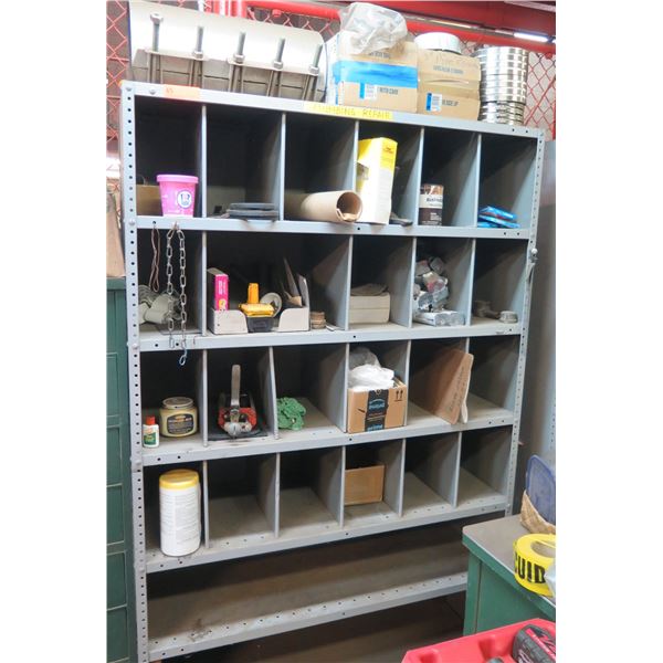 Shelf 48" x 18" x 75"H  & Contents:  Clamps, Belts,  Stain, Chargers, Batteries, etc