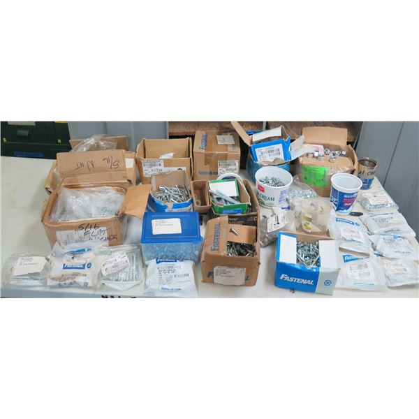Multiple Boxes/Bags Hardware: Fastenal Screws, Caps, Bolts, Rods, Nuts, etc