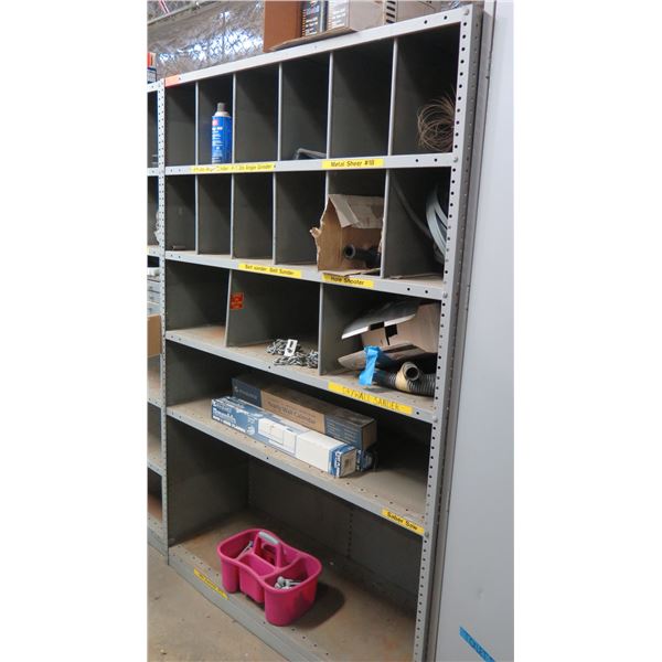 Metal 4-Tier Shelf 48" x 18" x 75"H w/ Contents:  Mobil Air Tool Oil, Cutting Oil, Hardware, etc