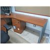 Image 3 : Curved Wooden Desk 83" x 108" x 29"H w/ Top Hutch Shelf, Undercabinets & Chair