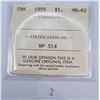 Image 3 : ICCS Graded MS-62 1955 $1 Canadian 80% Silver Coin