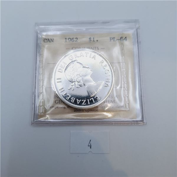 ICCS Graded PL-64 1962 $1 Canadian 80% Silver Coin