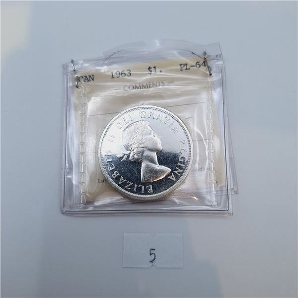 ICCS Graded PL-64 1963 $1 Canadian 80% Silver Coin