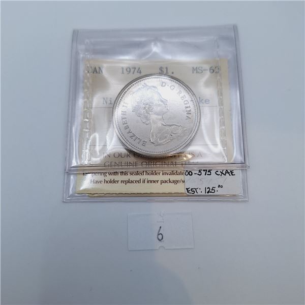 ICCS Graded MS-62 1974 $1 Double Yoke Canadian Coin