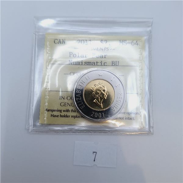 ICCS Graded MS-64 2001 $2 Canadian Coin