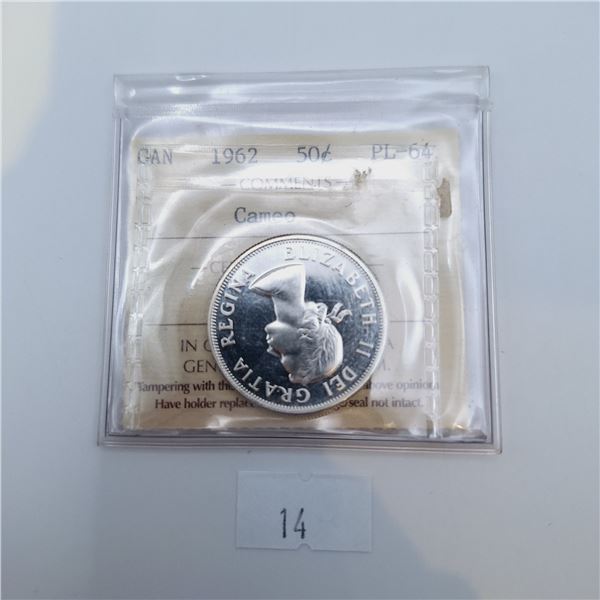 ICCS Graded PL-64 1962 50 Cent Canadian 80% Silver Coin