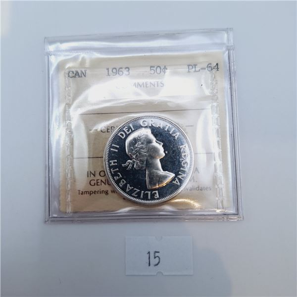 ICCS Graded PL-64 1963 50 Cent Canadian 80% Silver Coin