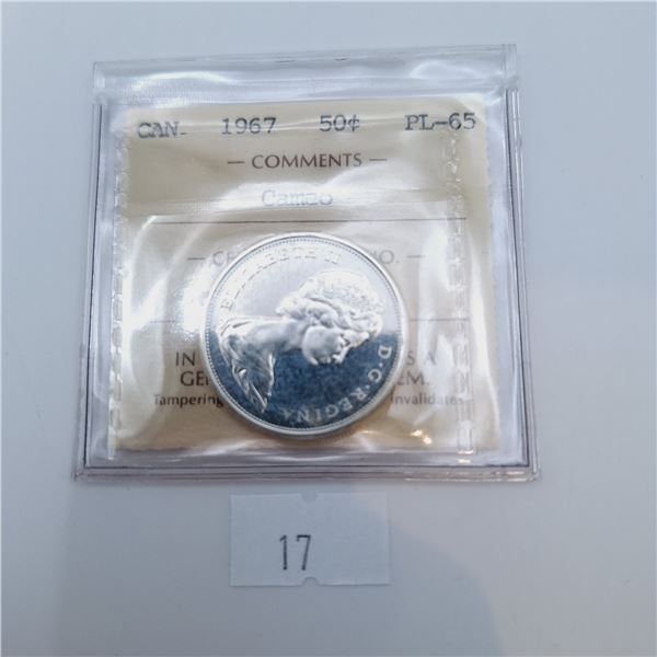 ICCS Graded PL-65 1967 50 Cent Canadian 80% Silver Coin