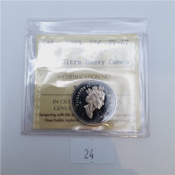 ICCS Graded PF-67 1993 25 Cent Canadian Coin