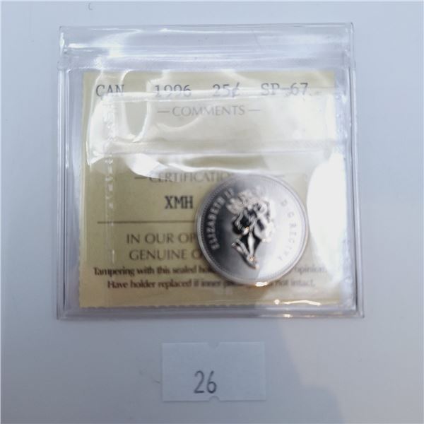 ICCS Graded SP-67 1996 25 Cent Canadian Coin